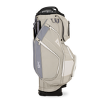 Side shot of Big Rig golf bag in Cool Gray showing the glove holder, easy access pockets and other features of the bag
