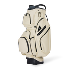Front shot of Big Rig S-class golf bag in Cream showing the pockets and some of its features

