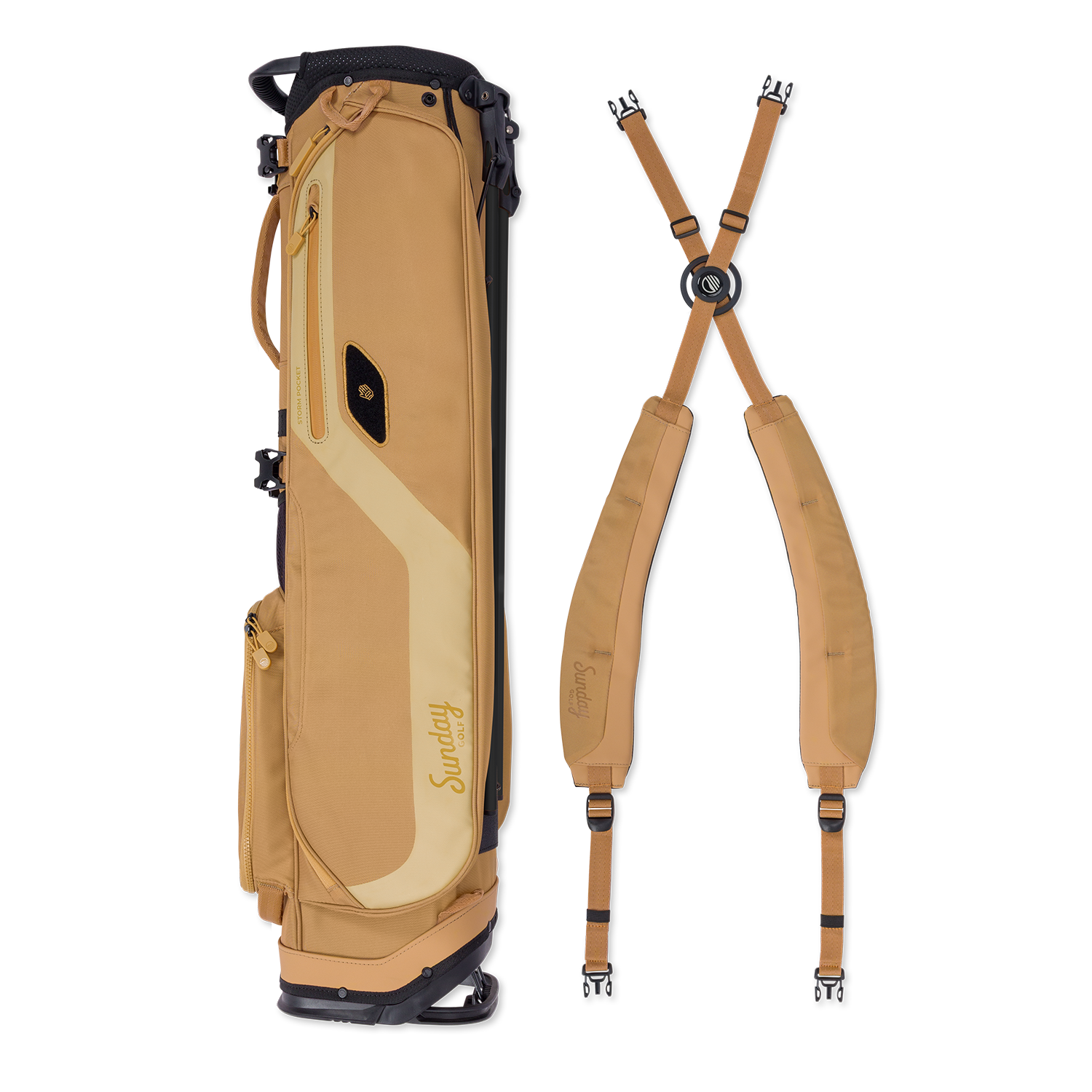 Clay golf bag with detachable straps on a white background