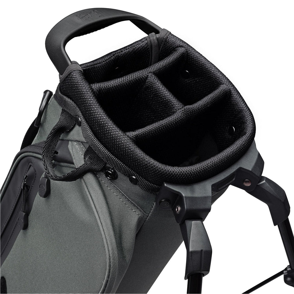 A close up top view of a midnight green El Camino golf bag's 4 way divider