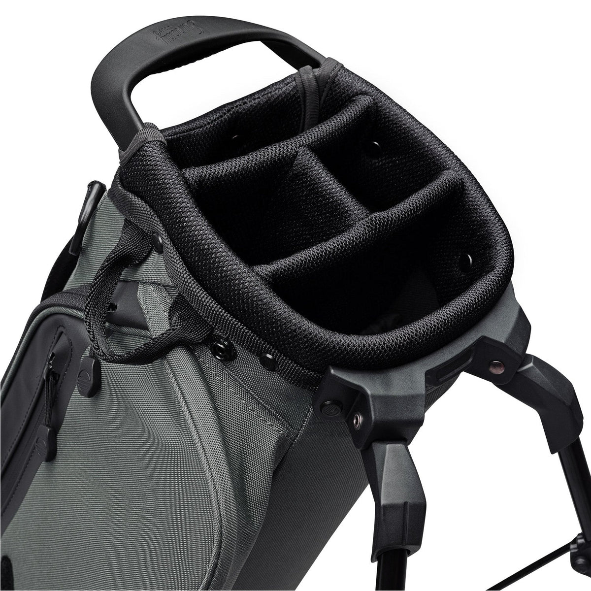 A close up top view of a midnight green El Camino golf bag's 4 way divider