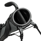 A close up top view of a midnight green Loma golf bag’s 2-way divider