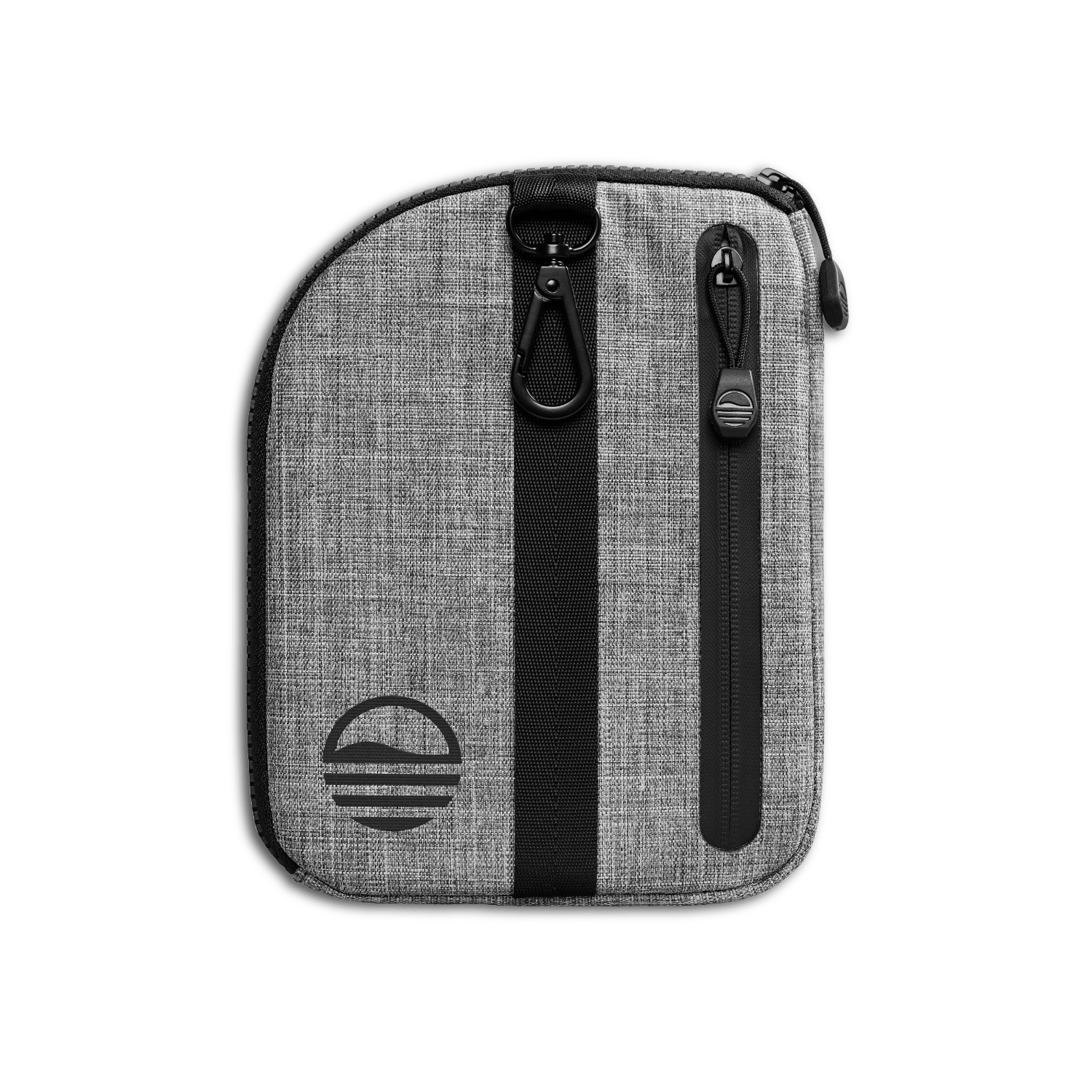 Rear view of heather gray nickel bag valuables pouch that can be paired with golf bag