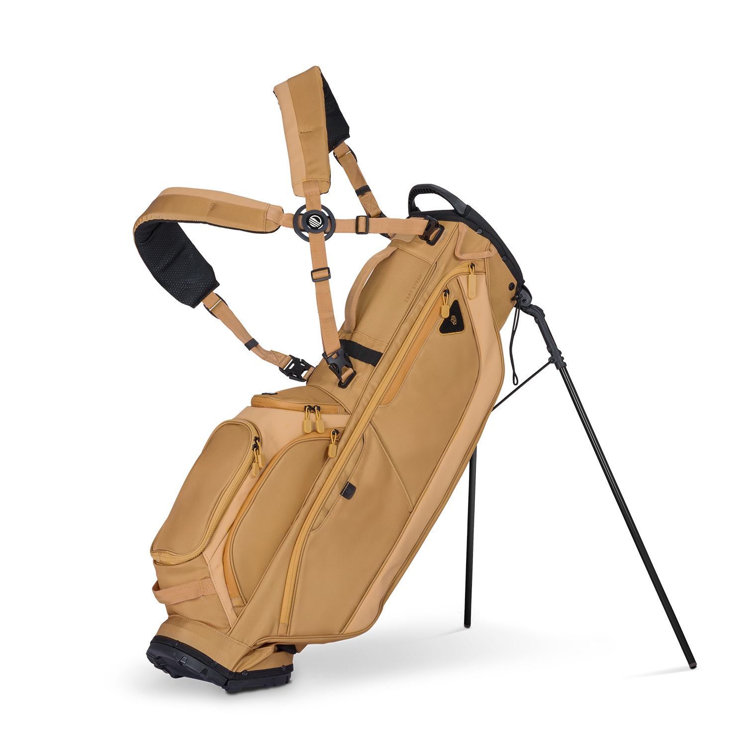Clay golf bag with stand on a white background